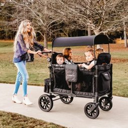 Chariot-Poussette W4 LuxePro Noir WonderFold idéal pour les ass' mat'