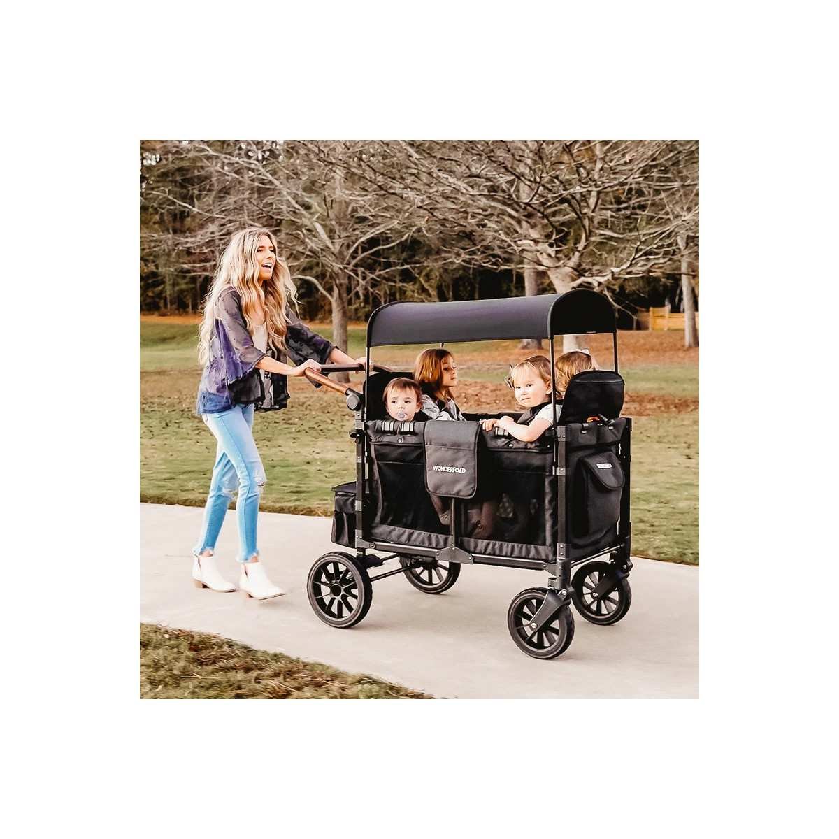Chariot-Poussette W4 LuxePro Noir WonderFold idéal pour les ass' mat'