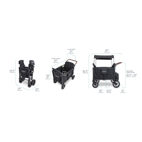Chariot-Poussette W4 LuxePro Noir WonderFold idéal pour les ass' mat'